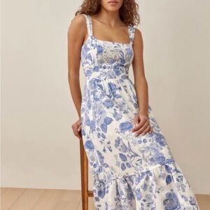 Reformation Bucatini Floral Print Linen Midi Dress size 10 Midi Dress